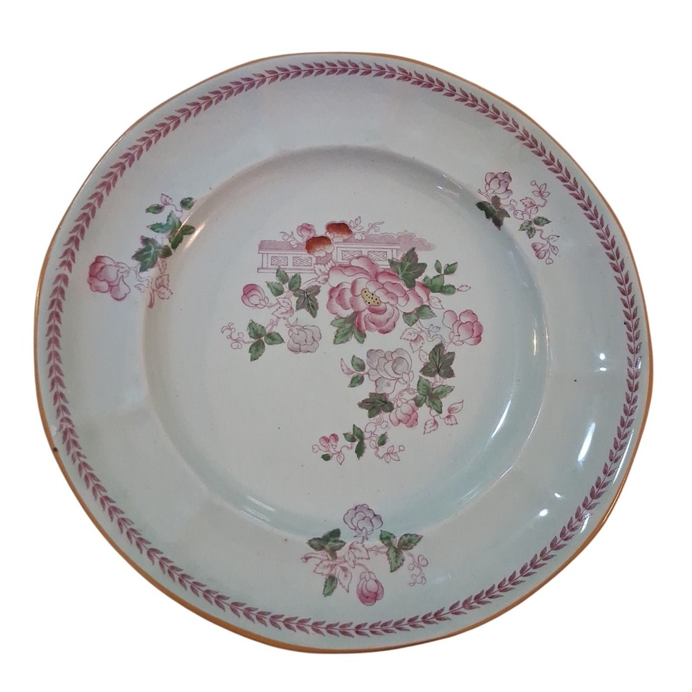 Vintage Pink Floral Adams Calyx Ware England 3 Salad Lunch 9" Plates Backstamp